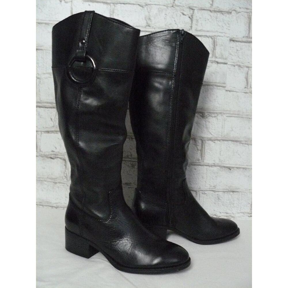 $179 Alfani Black Leather Bexleyy Step N Flex Knee High Riding Boots 6 NEW
